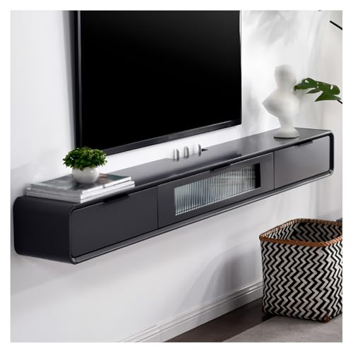 160/180/200cm Schwebender TV-Ständer, Wandmontierte TV-Schrank Mit Türen, Mediakonsole, Großer TV-Schrankspeicher, Zeitgenössischer Bauernhaus-TV-Ständer Für Wohnzimme(Black-b,160cm) von Generisch