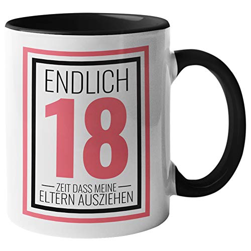 18. Geburtstag Tasse Geburtstagsgeschenk, Volljährig Geschenkidee Becher, 18 Jahre alt Kaffeebecher, Kaffeetasse Junge Mädchen (Weiß/Schwarz) von Generisch