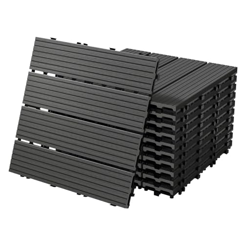 1m² 11 Stück WPC Terrassenfliesen 30x30 cm Anthrazit in Holzoptik Balkon Bodenbelag mit Drainage und Klicksystem Terrassendielen Balkonfliesen von Generisch