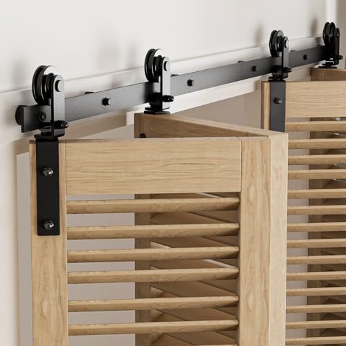 2,9m Bifold Schiebetürsystem Komplettset - Schwarze Gleitschiene & Rollen für 4 Holztüren 72cm - Leichtgängige Bedienung & stilvolles Design (Tür nicht enthalten) von Generisch