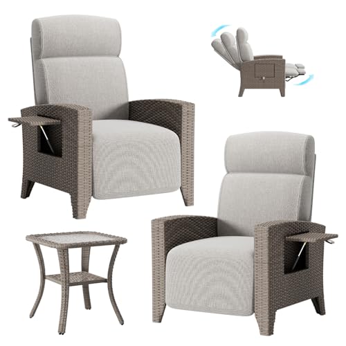2 Rattan Gartensessel Set, Relaxliegen mit Verstellbarer Rückenlehne, Sitzkissen, Balkontisch und Abdeckung,Gartenmöbel Liegen (2*Aprikose (l)+Couchtisch) von Generisch