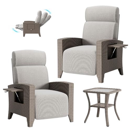 2 Rattan Gartensessel Set, Relaxliegen mit Verstellbarer Rückenlehne, Sitzkissen, Balkontisch und Abdeckung,Gartenmöbel Liegen (2*Aprikose (l+r)+Couchtisch) von Generisch