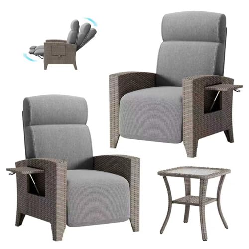 2 Rattan Gartensessel Set, Relaxliegen mit Verstellbarer Rückenlehne, Sitzkissen, Balkontisch und Abdeckung,Gartenmöbel Liegen (2*Aprikose (r)+Couchtisch) von Generisch