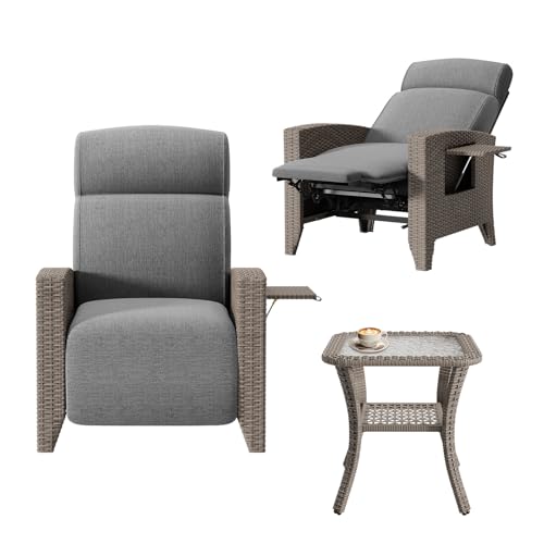 2 Rattan Gartensessel Set, Relaxliegen mit Verstellbarer Rückenlehne, Sitzkissen, Balkontisch und Abdeckung,Gartenmöbel Liegen (Aprikose (l+r)+Couchtisch) von Generisch