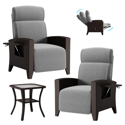 2 Rattan Gartensessel Set, Relaxliegen mit Verstellbarer Rückenlehne, Sitzkissen, Balkontisch und Abdeckung,Gartenmöbel Liegen (Aprikose (r)+Couchtisch) von Generisch