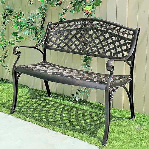 2-Sitzer Metall Loveseat Stühle mit Armlehnen & Floral Design Rückenlehne Langlebig für Outdoor Indoor Garten Park Hof Veranda Rasen Balkon von Generisch