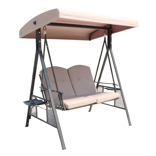 2-Sitzer Outdoor-Schaukelstuhl mit verstellbarem Baldachin und Rückenlehne, robuster Metallrahmen und weiches Kissen für Terrasse, Veranda, Hinterhof, Garten Entspannung von Generisch