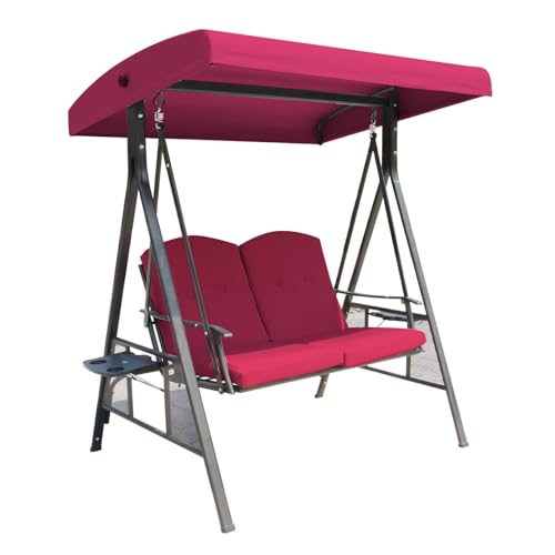 2-Sitzer Outdoor-Schaukelstuhl mit verstellbarem Baldachin und Rückenlehne, robuster Metallrahmen und weiches Kissen für Terrasse, Veranda, Hinterhof, Garten Entspannung von Generisch