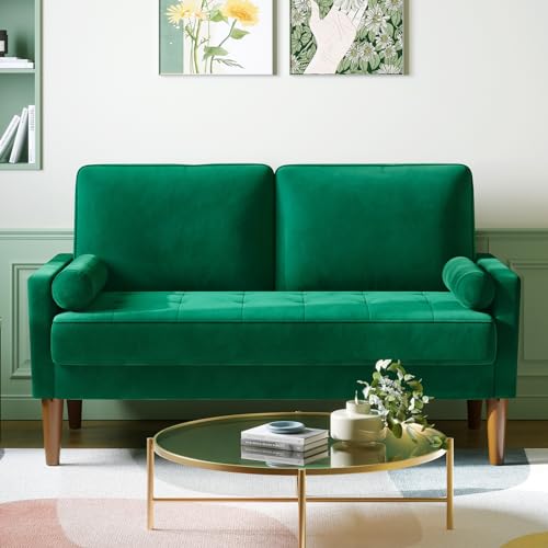 2-Sitzer-Sofa, bequeme graue Samt-Couch mit Federkissen und Holzbeinen, moderner Liebessitz für Wohnzimmer oder Schlafzimmer von Generisch