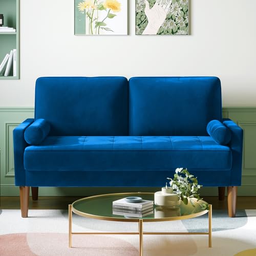 2-Sitzer-Sofa – bequeme graue Samt-Couch mit Federkissen und Holzbeinen – moderner Liebessitz für Wohnzimmer oder Schlafzimmer von Generisch