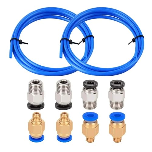 2 Stück 1M PTFE-Schläuche mit 4 Stück PC4-M6 und PC4-M10 pneumatischen Armaturen Kit for 1,75 mm 3D-Drucker Teile-Sets(Blue Kit) von Generisch