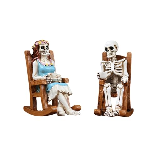 2 Stück Schaukelstuhl Skelett Paar Figuren Halloween Deko Set für Innen & Außen Gruselige Skelett Statue als Gothic Tischdeko Gartenfigur Party Dekoration Horror Accessoire für Haus Terrasse & Veranda von Generisch
