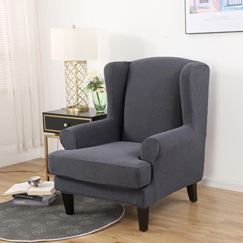 2 Stück Stretch Spandex Wingback Stuhlhussen Strick Hohe Rückenlehne Sessel Schonbezüge Waffel Stoff Protector Grau Blau Perfekt für Heimdekoration von Generisch