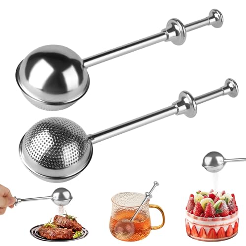 2 Stück Edelstahl Puderzuckerstreuer, Mehlsieb Einhand, Puderzuckersieb mit Teleskopgriff, Doppelfunktion Teaballs, Zuckerstreuer für Präzises Bestäuben Gewürze, Kakaopulver, Kaffee, Mehl von Generisch