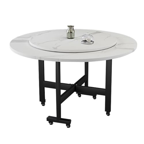 2-in-1-Küchentisch mit Rollen, rund, 140 + 90 cm, verstellbarer Esstisch mit drehbarem Tablett, platzsparendes Design für kleine Bereiche, perfekt zum Essen und Kochen von Generisch
