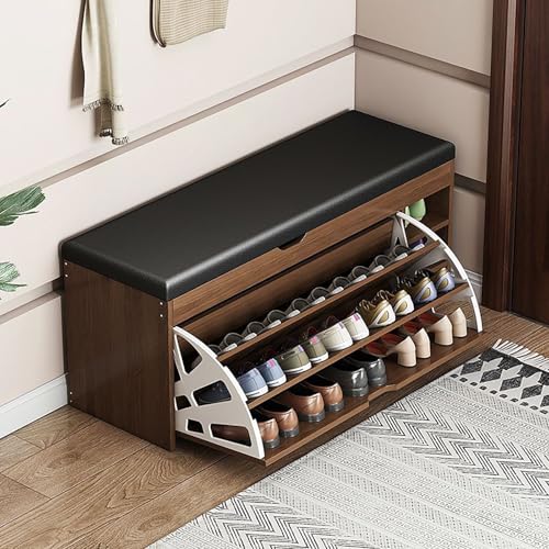 2-in-1-Schuhbank mit Kissen, 3-stöckiger Holzhocker für Eingangsbereich und Schlafzimmer, Braun, 80 cm, Sitzgelegenheit und Schuhe 2-in-1-Schuhbank mit Kissen, 3-stöckiger Holzhocker für Eingangsbereich und Schlafzimmer, Braun, 80 cm, Sitzgelegenheit und Schuhe von Generisch
