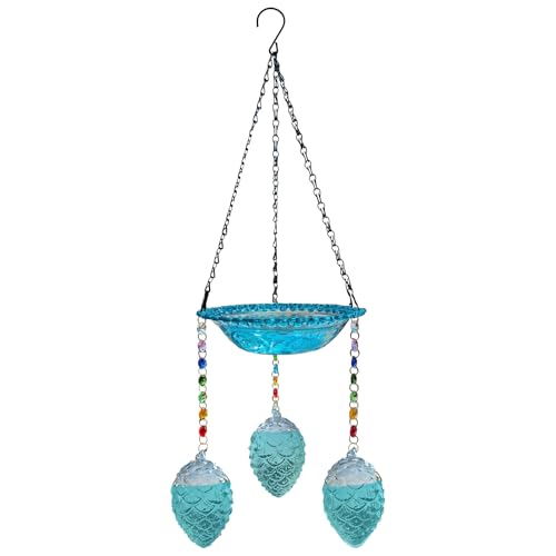2-in-1 Vogeltränke aus Glas zum Aufhängen & Kolibri-Futterspender zum Aufhängen, kleines dekoratives blau-grünes Design, leicht zu reinigen von Generisch