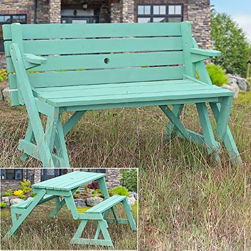 2-in-1 wandelbare Picknick-Bank-Tisch-Set, verwandelbare Outdoor-Möbel mit Schirmloch für Garten, Hinterhof, Veranda, Terrasse von Generisch
