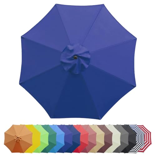 2 m / 2.7 m / 3 m Sonnenschirm Gartenschirm 6/8 Rippen, Terrassenschirm Ersatzdach, Cover for Parasol für den Außenbereich Knickbar Neigbar(Blau,2.7 m/9 FT/8 Ribs) von Generisch
