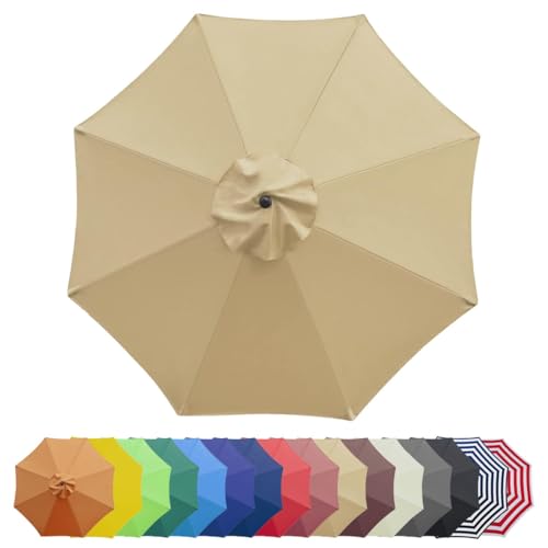 2 m / 2.7 m / 3 m Sonnenschirm Gartenschirm 6/8 Rippen, Terrassenschirm Ersatzdach, Cover for Parasol für den Außenbereich Knickbar Neigbar(Khaki,2.7 m/9 FT/6 Ribs) von Generisch