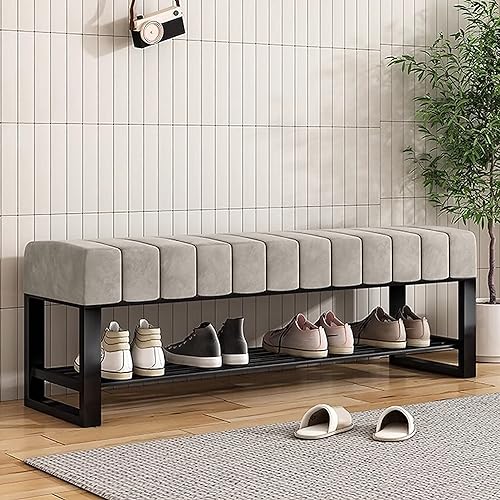 2-stöckige Schuhbank mit gepolstertem Sitz, Samt-Schuhregal für den Eingangsbereich, Schlafzimmer-Ottomane 2-stöckige Schuhbank mit gepolstertem Sitz, Samt-Schuhregal für den Eingangsbereich, Schlafzimmer-Ottomane von Generisch