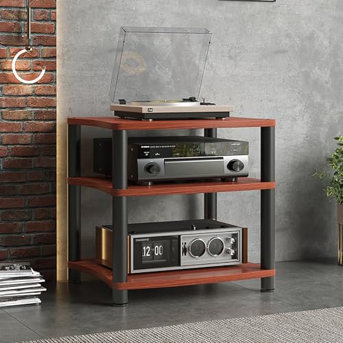 2-stöckiger audiovisueller Media-Ständer, moderner Stereo-Schrank, offener Stauraum, TV-Regal für Unterhaltungskomponenten, Hi-Fi-Audio-Regal, AV-Gerätekonsole (rot H65) von Generisch