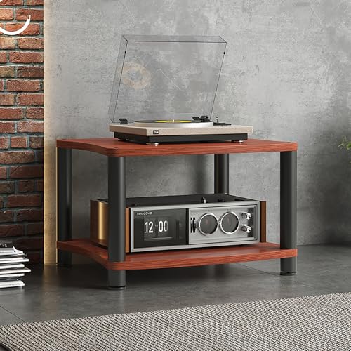 2-stöckiger audiovisueller Medienständer, modernes HiFi-Audio-Aufbewahrungsregal, offenes TV-Konsolenregal für Unterhaltungssystem, Stereo-Schrank mit rotem Finish, H43 2-stöckiger audiovisueller Medienständer, modernes HiFi-Audio-Aufbewahrungsregal, offenes TV-Konsolenregal für Unterhaltungssystem, Stereo-Schrank mit rotem Finish, H43 von Generisch