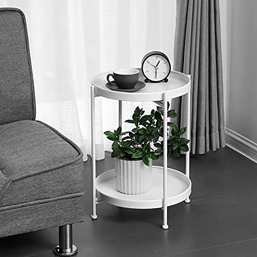 2-stöckiger runder Metall-Beistelltisch mit abnehmbarem Tablett, vielseitiger runder Couchtisch für den Innen- und Außenbereich, perfekter Sofa-Seiten-Snack-Tisch für Wohnzimmer, Terrasse oder Garten von Generisch