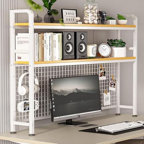 2-stöckiges Schreibtisch-Bücherregal mit Gitter-Panel, platzsparender Schreibtischstall für Monitor, ideal für Heimbüro und Wohnheimaufbewahrung 2-stöckiges Schreibtisch-Bücherregal mit Gitter-Panel, platzsparender Schreibtischstall für Monitor, ideal für Heimbüro und Wohnheimaufbewahrung von Generisch