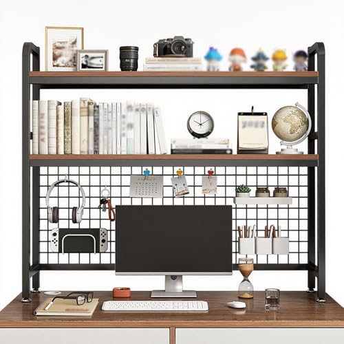 2-stöckiges Schreibtisch Regalaufsatz, Mehrzweck Tischregal Für Schreibtisch, Metall/Holz Bücherregal Für Büro, Aufbewahrungsregal Offenem Fach(Black,95cm/37.4in) von Generisch