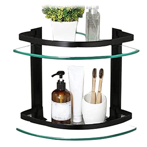 2-stöckiges Wandregal aus Aluminiumglas – Eckregal aus gehärtetem Glas mit Schiene für Badezimmer und Zuhause 2-stöckiges Wandregal aus Aluminiumglas – Eckregal aus gehärtetem Glas mit Schiene für Badezimmer und Zuhause von Generisch