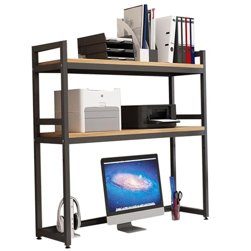 2-stöckiges verstellbares Schreibtisch-Bücherregal – Multifunktionaler Organizer für Computer, Ausstellungsregal für Bücher und Drucker, offenes Büro und Schlafsaal von Generisch