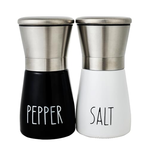 2-teiliges Salz- und Pfeffermühlen-Set, schwarz-weißes Original-Salz- und Pfeffermühlen-Set – verstellbare Meersalzmühle und Pfeffermühle – Salz- und Pfefferstreuer aus Edelstahl und Glas, 2er-Pack von Generisch