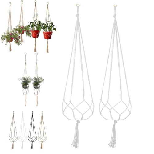 2 x große Makramee-Pflanzenaufhänger-Set, 89,9 cm, Pflanzenaufhänger, Korb mit Quasten, weißer Makramee-Aufhänger für den Außenbereich, große Hängekörbe, Netz für Blumen, Innen- und Außenbereich, 2 x große Makramee-Pflanzenaufhänger-Set, 89,9 cm, Pflanzenaufhänger, Korb mit Quasten, weißer Makramee-Aufhänger für den Außenbereich, große Hängekörbe, Netz für Blumen, Innen- und Außenbereich, von Generisch