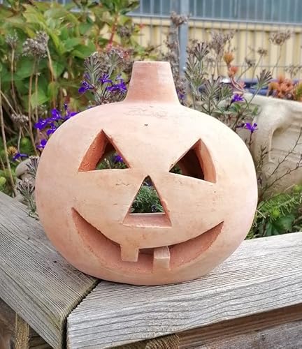 2. Wahl !! Halloweenkürbis aus Terracotta mit kleinen Fehlern, Herbstdeko, Erntedankfest, Windlicht, Gespenst, 16 cm von Generisch