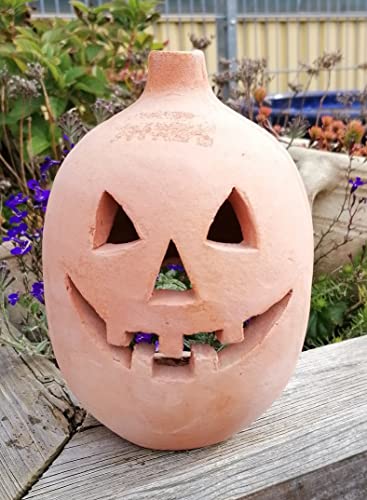 2. Wahl !! Halloweenkürbis aus Terracotta mit kleinen Fehlern, Herbstdeko, Erntedankfest, Windlicht, Gespenst, 20 cm von Generisch
