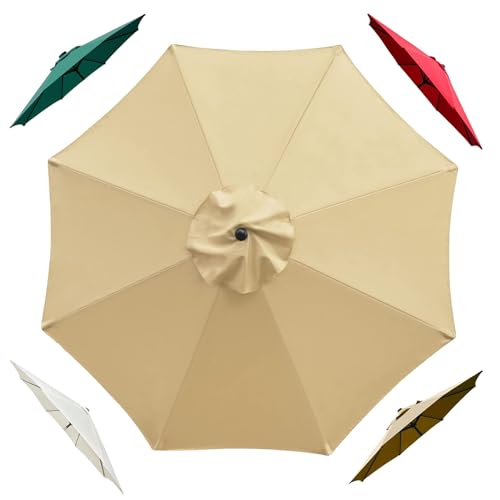 2.7 m/3 m Sonnenschirm Ersatzbezug, 8 Streben Cover for Parasol, Terrassenschirm Ersatzdach, Gartenschirm Ersatz-Überdachung Für Hof, Strand, Pool(Khaki,2.7 m/9 FT/8 Ribs) von Generisch