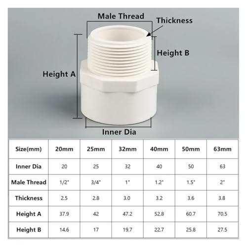 20~63 mm weiße PVC-Rohrverbinder, gerades Winkelstück, T-Stück, Aquarium-Wasserversorgung, 4-, 5-, 6-Wege-Armaturen, Gartenbewässerungszubehör(Male,32MM_3) von Generisch