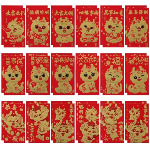 2024 Drachenjahr chinesische rote Briefumschläge - 36 Stück, 18 einzigartige Frühlingsfest-Designs zum Verschenken von Bargeld oder Notizen von Generisch