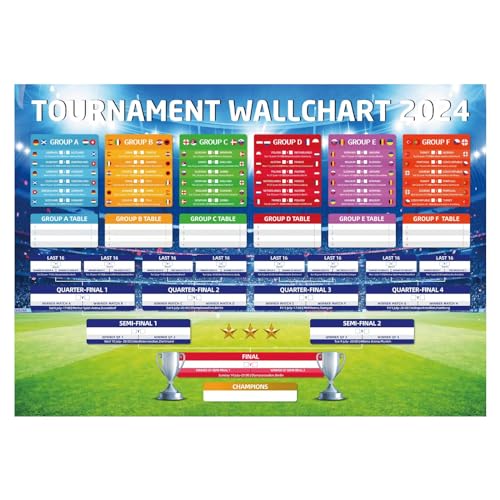 2024-EM Spielplan Poster für Euro Dekoration -A2 Format EM Fussball Planer - Enthält 24 Mannschaften Gruppen Knockout und Finale alle Ergebnisse der Spiele (C:21×63cm) von Generisch