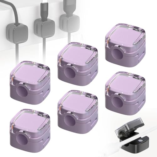 2025 New Magnetic Cable Clips, 6PCS Kabelhalter Selbstklebend, Kabel Organizer Selbstklebend für Schreibtisch, Charging Cable Magnetic Cable Organizer Storage Holder (Purple) von Generisch