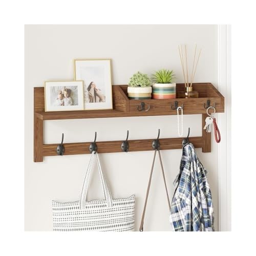 2024 Wandgarderobe mit Ablage – Holzeingangsnizer für Hüte, Jacken und Taschen – stilvolle Kleiderhaken für Zuhause & Büro (Bruin) von Generisch