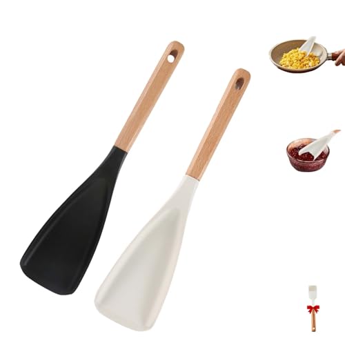 2025 NEW 2-in-1 Multi-Function Spatula Spoon for Cooking and Serving,Multi Function Spoon with Wooden Handle,Silicone Cooking Utensils for Kitchen (2pcs Mix) von Generisch