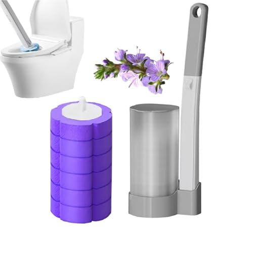 2025 Neue Wegwerf-Toilettenbürste & Stiel-Set - Hygienisches Reinigungssystem für Toilette, Waschbecken, Badewanne - Inklusive Ersatzbürstenköpfe (1, Graubürste + Lavendelgeschmack) von Generisch