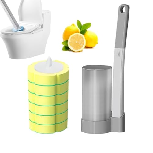 2025 Neue Wegwerf-Toilettenbürste & Stiel-Set - Hygienisches Reinigungssystem für Toilette, Waschbecken, Badewanne - Inklusive Ersatzbürstenköpfe (1, Graubürste + Zitronengeschmack) von Generisch
