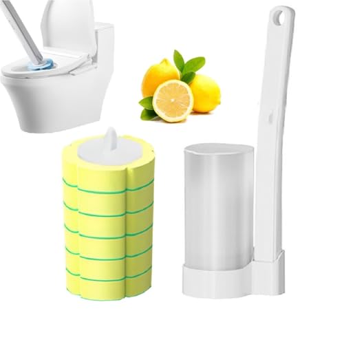2025 Neue Wegwerf-Toilettenbürste & Stiel-Set - Hygienisches Reinigungssystem für Toilette, Waschbecken, Badewanne - Inklusive Ersatzbürstenköpfe (1, Weißer Pinsel + Zitronengeschmack) von Generisch