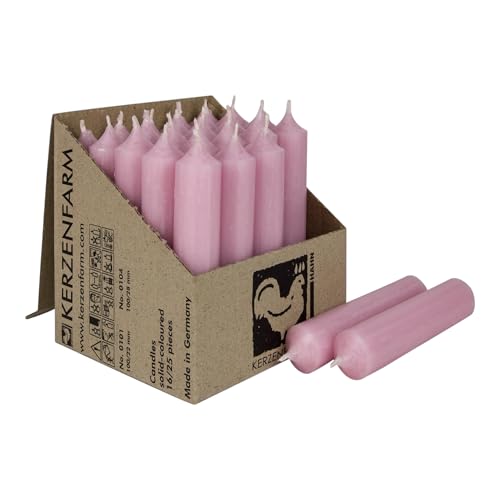 25 Stück Stabkerzen in Displaybox, 100mm x 22mm, Tropffrei, Kerzenfarm Hahn, Qualitätskerzen (pastellaltrosa P09) von Generisch