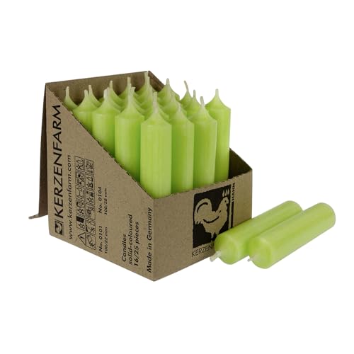 25 Stück Stabkerzen in Displaybox, 100mm x 22mm, Tropffrei, Kerzenfarm Hahn, Qualitätskerzen (pastellgrün P20) von Generisch