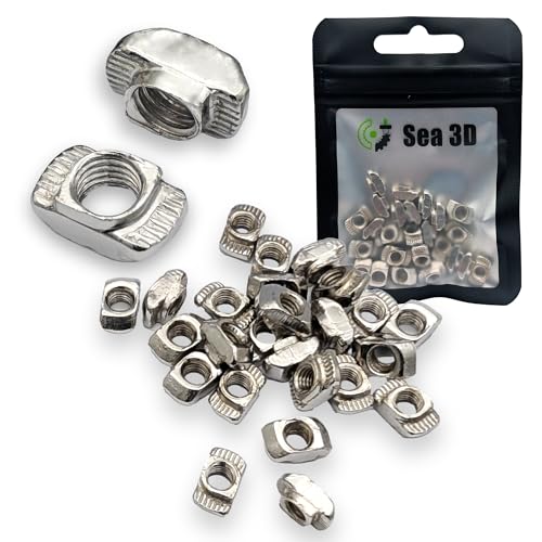 Sea 3D 25 Stück M4 Hammermutter 6mm Nut 6 aus verzinkten Stahl rostfrei, 2020 Aluprofil Hammerkopfmutter T-Nut Nutenstein von Sea 3D