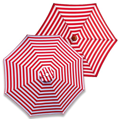 270 cm Sonnenschirm Ersatzbezug für Terrassenschirm 6/8 Streben, Ersatz Baldachin Abdeckung für Balkon Garten Pool Strand, nur Ersatz-Überdachung, Sonnenschutz, UV-Beständig(Rot und Weiß,6 Streben 230 von Generisch